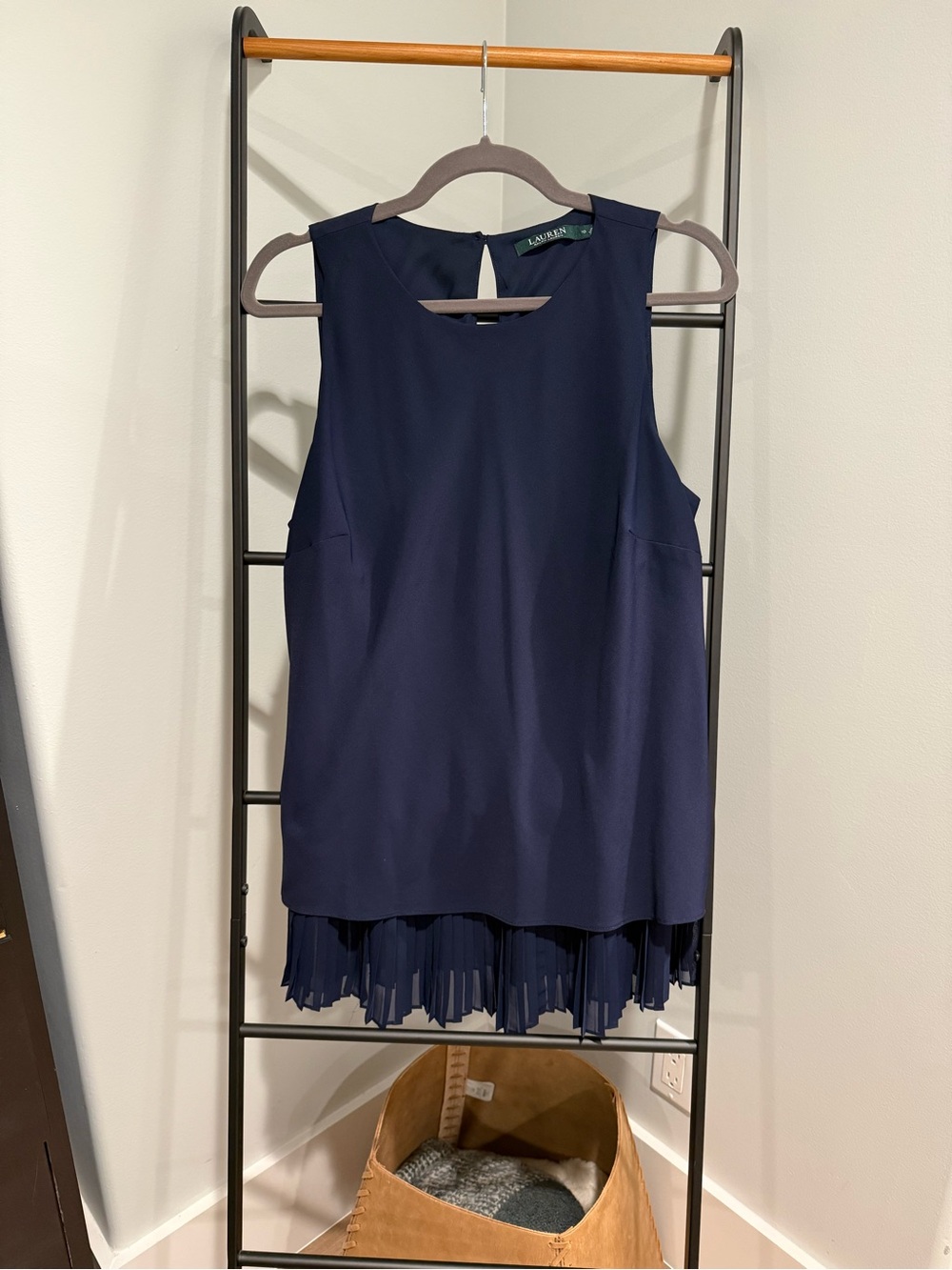 Ralph Lauren Navy Sleeveless Pleated-Hem Tank